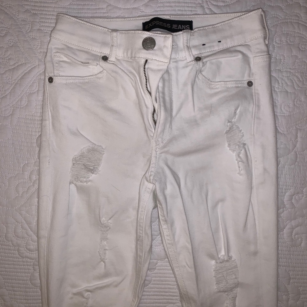 Express high rise white ripped jeggings